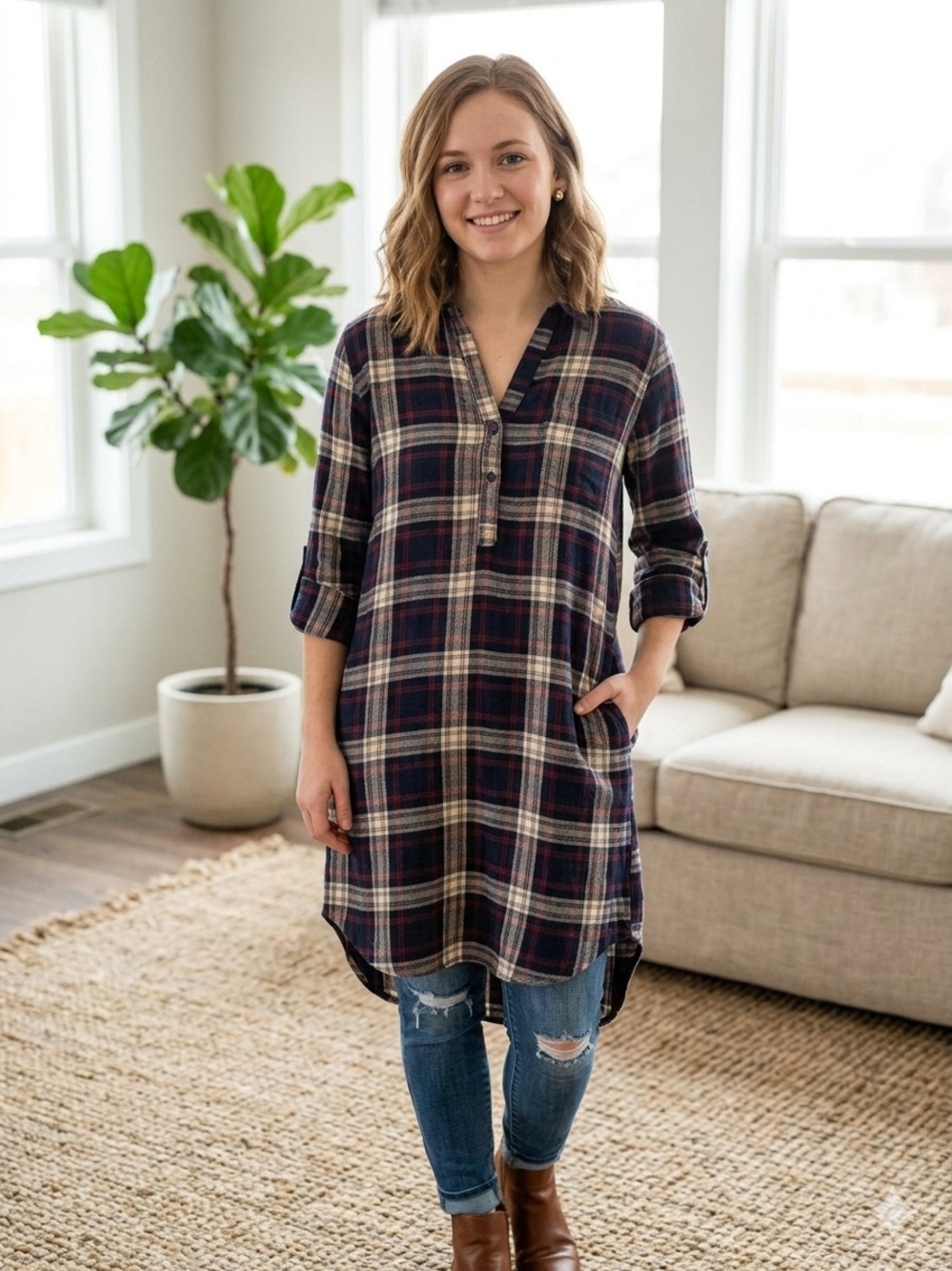 Cute high low flannel dress new with tags! Elan small